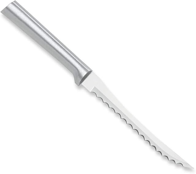 Cutlery Tomato Slicer Knife (R126), 5" Stainless Steel Hollow Ground Serrated Blade, Made in USA, Silver Handle