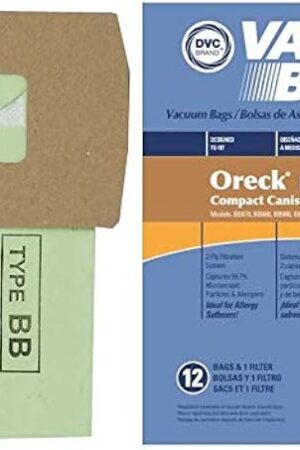 DVC Paper Replacement Vacuum Bags For Oreck Style BB Fits Buster B, Buster B Housekeeper, Oreck XLPro Commercial Compact Canister Models | Includes 12 Vacuum Bags + 1 Filter