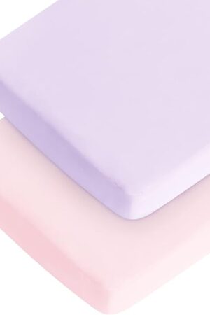 Crib Sheets Girl, 2 Pack Baby Sheets for Standard Crib Mattress & Toddler Bed Mattress, Snug Fit Breathable Soft Fitted Crib Sheet, Pink & Violet