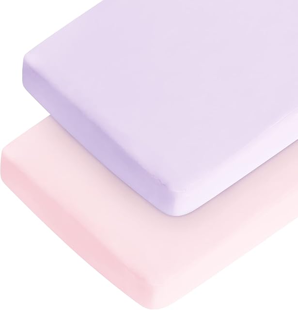 Crib Sheets Girl, 2 Pack Baby Sheets for Standard Crib Mattress & Toddler Bed Mattress, Snug Fit Breathable Soft Fitted Crib Sheet, Pink & Violet