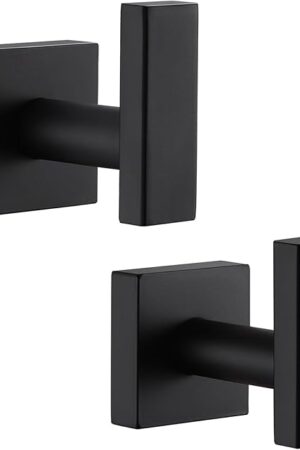 Angle Simple Stainless Steel Towel Hooks for Wall, Matte Black, 2 Pack