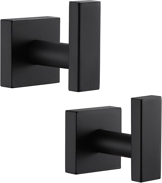 Angle Simple Stainless Steel Towel Hooks for Wall, Matte Black, 2 Pack