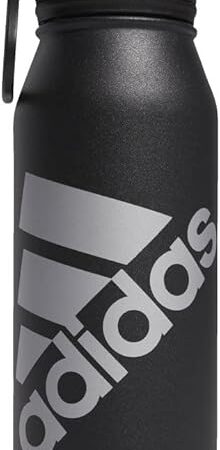 adidas 1 Liter (32 oz) Metal Water Bottle, Hot/Cold Double-Walled Insulated 18/8 Stainless Steel, Black/Silver Metallic, 32 Ounces