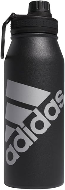 adidas 1 Liter (32 oz) Metal Water Bottle, Hot/Cold Double-Walled Insulated 18/8 Stainless Steel, Black/Silver Metallic, 32 Ounces