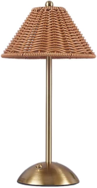 Boho Rattan Table Lamp,Wicker Night Light,LED Rechargeable Reading Lights,3 Color Touch Control Dimmable Bedside Lamps Living Room Bedroom Office Lighting Home Outdoor Decoration