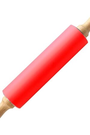 15-inch Silicone Rolling Pin for Baking, Stainless Steel Roller, Non-stick Surface and Comfortable Wood Handles