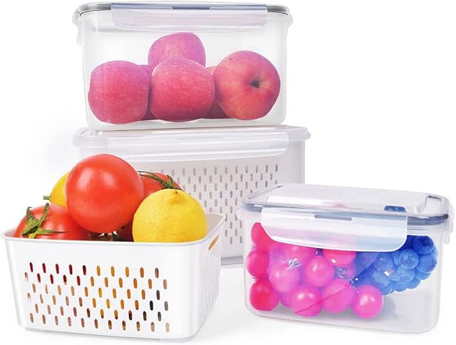 3 Pack Produce Saver Containers for Fridge with Lids - Fruit and Vegetable Storage Containers for Refrigerator, BPA-Free, Airtight, Dishwasher Safe, Keep Fresh Longer