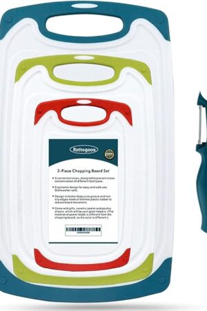 Cutting Boards for Kitchen, Plastic Chopping Board Set of 4 with Non-Slip Feet and Deep Drip Juice Groove, Easy Grip Handle, Dishwasher Safe, Green