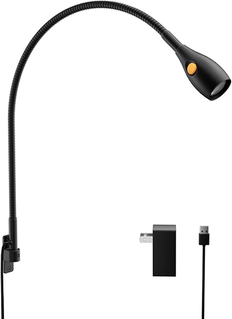 acegoo Wall Mounted Minimalist Bedside Reading Light, Wooden Headboard Mount Flexible Gooseneck Book Light, Handy Lamp Head Switch, CRI 98+ 4000K LED, Powered by USB