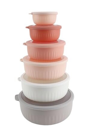 COOK WITH COLOR Prep Bowls with Lids- 12 Piece Nesting Plastic Small Mixing Bowl Set with Lids (Multi Colored), Grey/Pink