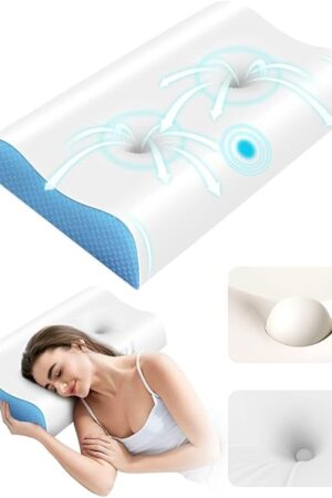 Cervical Pillow for Neck Pain Relief - Contour Pillow Memory Foam Pillows for Sleeping, Double Ear Relief Zones Neck Pillow, 6CM Enhanced Neck Support Cooling Bed Pillow for All Sleep Positions