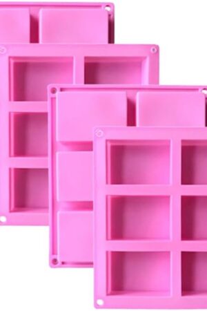 4-Piece Rice Snacks Molds Set - 6-Cavity Non-Stick Trays for Rice Krispies Treats, Chocolate, Brownie, Cornbread & Pudding | Candy & Baking Supplies for DIY Desserts
