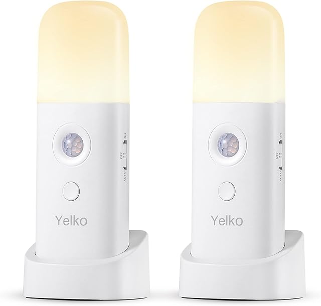 YELKO Motion Sensor Night Light Warm White 2Pack
