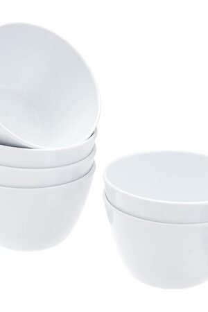 Amazon Basics Round Melamine Bowl, 8 oz, White, 6 Piece Set (Previously AmazonCommercial brand)