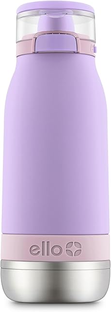 Ello Emma 14oz Vacuum Insulated Stainless Steel Kids Water Bottle with Straw and Built-in Carrying Handle and Leak-Proof Locking Lid for School Backpack, Lunchbox and Outdoor Sports
