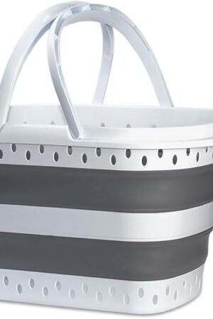 Collapsible Plastic Laundry Basket with Handles, 32L Foldable Large-Capacity Laundry Hamper, Pop Up Storage Organizer, Space Saving Hamper (32L / 8.45 Gallon, Grey)