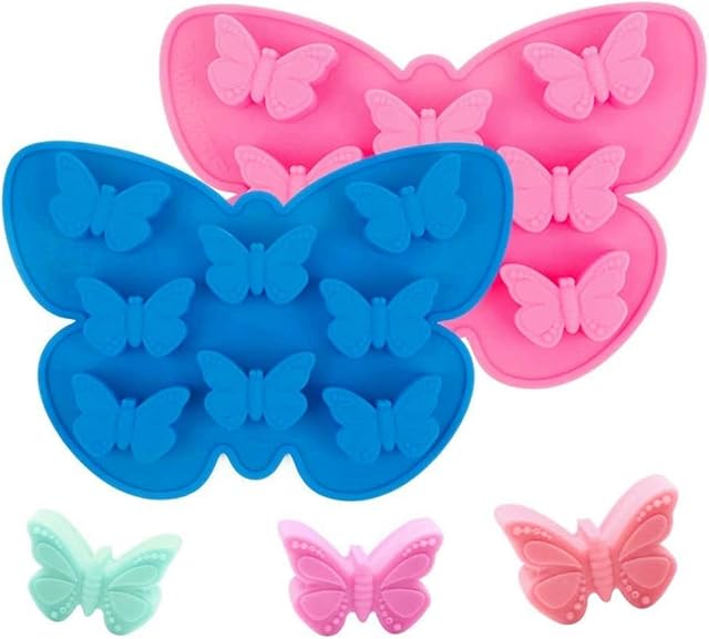 2 Pcs Silicone Butterfly Shape Ice Cube Tray - Wax Melt & Chocolate Candy Baking Molds, Non-Stick