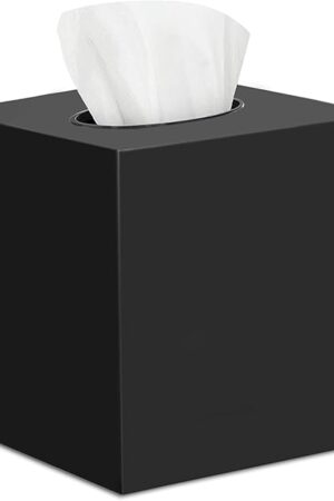 DWËLLZA Home Black Tissue Box Cover Square - Plastic Facial Tissue Box Holder - Decorative Cube Tissue Holder Vessel Dispenser; Black Dresser, Vanity Countertop, Bedroom, Office, Bathroom Decor