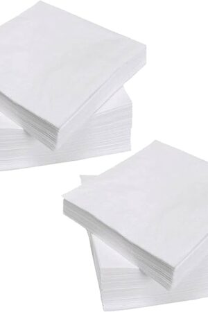 200 Count Napkins 2 Ply Plain White Beverage Napkins Disposable Four Fold Cocktails Paper Napkins 4.9" X 4.9" folded for Party and Every Day Use