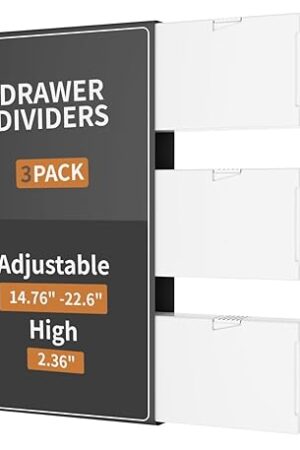3 Pack Drawer Dividers, 2.36" High, 14.76-22.36" Adjustable Drawer Divider for Clothes, Plastic Dresser Organizer for Bedroom, Closet, Clothes, Office, Kitchen Storage