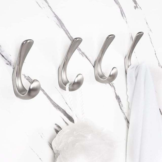 4 Pack Wall Mounted Towel Hooks, Brushed Nickel