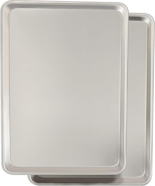 Commercial Quality Baking Sheet Pan Set, Natural Aluminum Cookie Sheet, Umite Chef Warp Resistant Baker's Half Sheet Pan, Large Thick Cookie Tray Pans for Baking, Roasting(2 Pack, 18X13In)