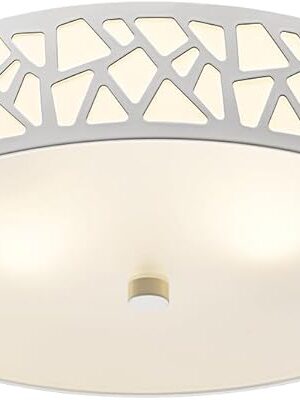 2-Light Flush Mount Ceiling Light, 12 inch Modern Ceiling Light Fixture with White Metal and Frosted Glass Shade for Hallway, Kitchen, Bedroom