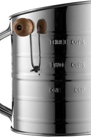 Bellemain 3 Cup Flour Sifter for Baking Fine Mesh Rotary Hand Crank with Loop Agitator for Quick Sifting, Flour Sifter Stainlees Steel
