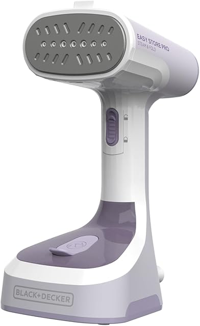 BLACK+DECKER Easy Store Pro Foldable Steamer, GS0311-0PD, 45-Second Heat Up, Extra Long Power Cord & Lint Remover Attachment, Powerful Steam Performance for Clothes, Drapes & Upholstery