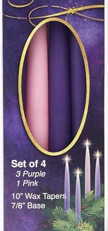 Christmas Advent Candle Set (Set of 4) - Made in The U.S.A. - 10 Inch Wax Taper Candles - 3 Purples Candles & 1 Pink Candle