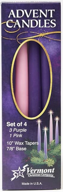 Christmas Advent Candle Set (Set of 4) - Made in The U.S.A. - 10 Inch Wax Taper Candles - 3 Purples Candles & 1 Pink Candle