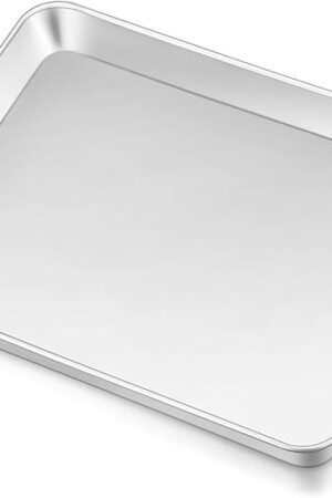 Baking Sheet Pan, Joyfair Stainless Steel Cookie Sheet Toaster Oven Tray, Professional Bakeware for Cookie/Bacon/Bread, Rolled Rim & Mirror Finish, Rust Resistant & Dishwasher Safe (10.4 Inch)