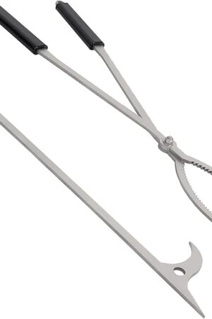 28" Firewood Tongs Set, Stainless Steel Fire Poker and Fireplace Tongs Log Grabber Set for fire pit outdoor Bonfire Wood Stove Fire Pit Use, Portable Rustproof Safely Campfire Tongs