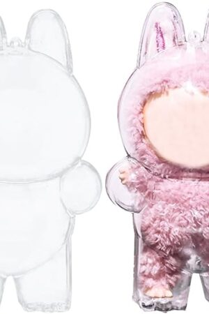 The Protective Case for LABUBU Clear Acrylic Protective Display Cover for Blind Box Doll Figures with Silicone Strap (Doll Not Include) (Standing)