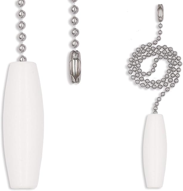 2 Pack 12-inch Ceiling Fan Pull Chain, 3mm Beaded Ball Chains White Wooden Decorative Pendant Extension Chains for Ceiling Light Lamp Fan Chain