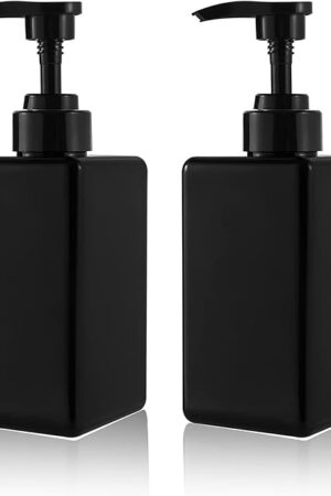 15 oz Hand Soap Dispenser, Plastic Pump Bottles, Refillable Empty Lotion Dispenser Liquid Container for Bathroom Kitchen College Dorm, 2 Pack Black