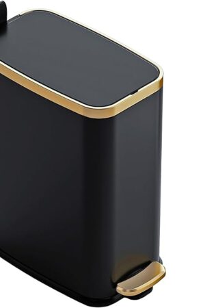 CEROELDA Small Bathroom Trash Can with Lid Soft Close-5L/1.3 Gal Slim Garbage Can-Metal Step Wastebasket-Rectangle Narrow Waste Bin for Office, Bedroom, Toilet, Live Room-Black