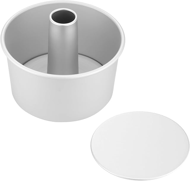 7" Non-Stick Chiffon Cake Pan, Deep 5.5 Inches, 2 Removable Bottoms Flat & Tube, Anodized Aluminum Alloy Rustless Angel Food Cake Tube Baking Mold, Oven Dishwasher Safe, Silver