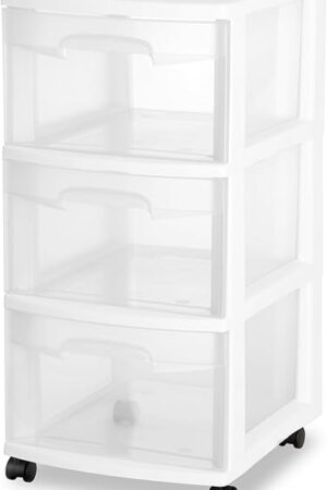 3-Tier Clear Plastic Drawer Tower Storage Organizer Cart with Clear Pull Out Drawers for Home, Bedroom,etc.