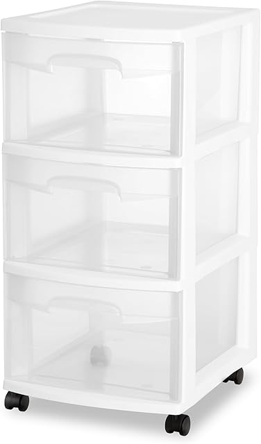 3-Tier Clear Plastic Drawer Tower Storage Organizer Cart with Clear Pull Out Drawers for Home, Bedroom,etc.