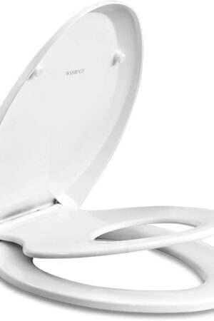WSSROGY Elongated Toilet Seat with Built in Potty Training Seat, Magnetic Kids Seat and Cover, Slow Close, Fits both Adult and Child, Plastic, White