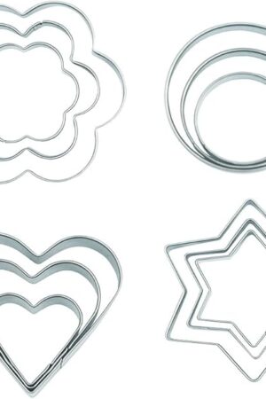 12 PCS Set Stainless Steel Fondant Cake Mold Cookie Cutters (Star,Heart,Round,Flower)