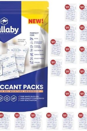 Wallaby 2 gram (50 Packets) Food Safe Pure White Silica Gel Desiccant Dehumidifier Packs - Rechargeable & Coated Moisture Absorbers - Protects Against Moisture Damage - (Packed in 10x Sets of 5)