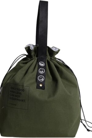 Canvas Drawstring Lunch Bag Insulated Lunch Bento Tote Bag Reusable Lunch Bag with Handle and Drawstring Closure for Women Work Picnic or Travel (COLOR1)