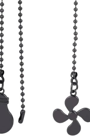 2pcs Ceiling Fan Pull Chain Extension, 14in Black String Chain Extension with Fan & Bulb Pendants Decorative Accessory for Light Lamp Switch Decoration