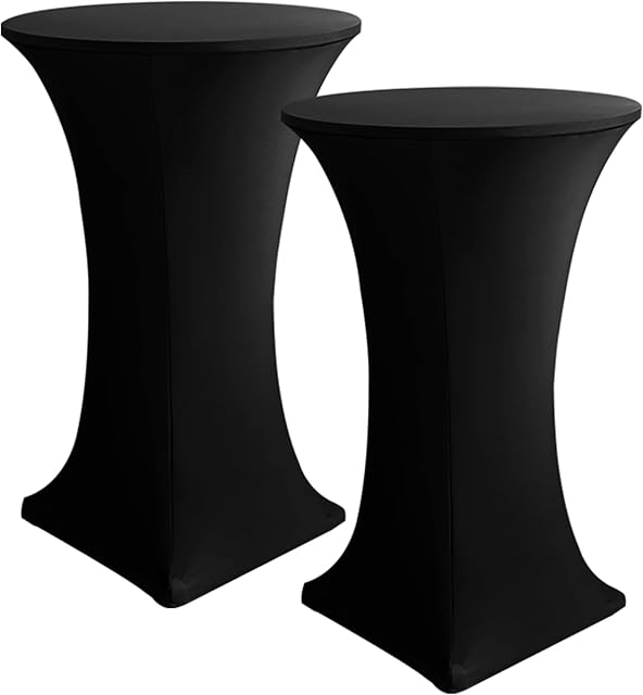 HolidayIdeas Cocktail Table Covers, 2 Pack - Fitted Stretch Spandex Square Corners Cocktail Tablecloths,High Top Table Cloths (Black, Fit for 30"-32" Diameter x 43" Height Tables)