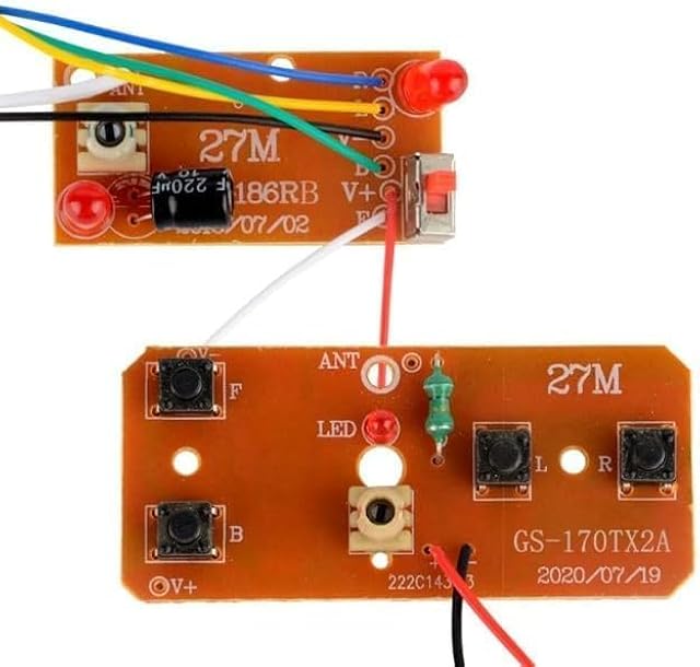 The 2Pcs 27mhz Four-Way Remote Control Board Two-Way RC Transmitter and Receiver Toy Car Robot Model Accessories,DIY Toys Projects Four-Way Remote Control Remote and App Controlled Vehicles Accessories