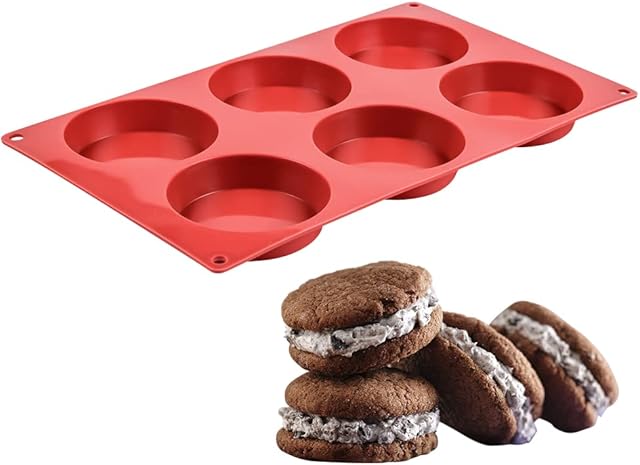 CAKETIME Silicone Egg Molds - Muffin Top Pan Whoopie Pie Pan 3" Round Silicone Baking Mold for Whoopie Pie, Corn Bread, Egg bites, English muffins, Tarts 1 Pack