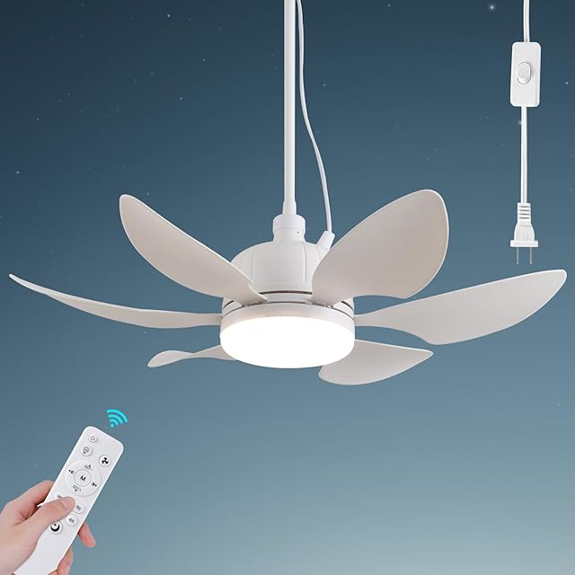 Outdoor Plug in Ceiling Fans with Lights,18.5" Gazebo Fan,3 Color Dimmable 3 Fan Speeds,Portable Hanging Ceiling Fan for Patios,Tent,Indoor.White