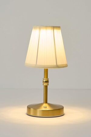5w Led Cordless Mini Lamps,3000 mah Battery Operated Lamp,3 Color Temperature Dimmable Table Lamp,Gold Rechargeable Table Lamp Fabric,Aesthetic Small kitchen Lamp for Counter,Restaurant,Bar,H9.8"